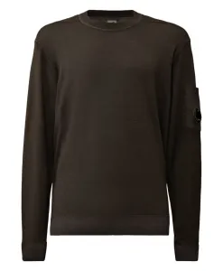 Вязаный свитер с круглым вырезом из шерсти мериносовой шерсти C.P. Company, коричневый