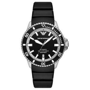 EMPORIO ARMANI Часы Sea Explorer Automatic Black Silicone Watch, Black Dial