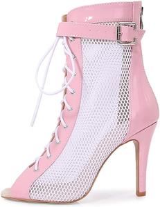 Женские кружевные ботильоны JXUZY с сеткой, шнуровкой и пряжкой, каблук-стилет, для свадьбы, вечеринки и танцев Generic, Pink/9.5Cm Heel