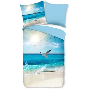 Двустороннее постельное белье доброе утро "Sealife", 100% хлопок, 135х200, молния, двусторонний вид, пляжное море, синий Good Morning, цвет Multi