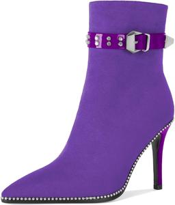 Younton Женские ботильоны на высоком каблуке-стилет с бусинами, заостренным носком, боковой молнией и пряжкой, из матовой кожи, 3,5 дюйма