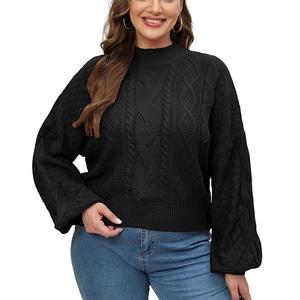 Женский свитшот с длинным рукавом и воротником-стойкой, укороченный, мягкий, plus size Clearflower, Black