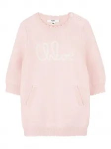 Трикотажное платье с вышитым логотипом Chloé Kids, розовый