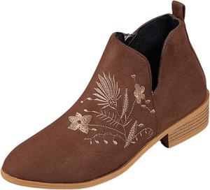 ЖЖенские ботильоны с молнией, цветочной вышивкой, замшевые, на массивном каблуке 𝐂helsea, зимние, стильные, универсальные короткие ботинки Generic, Brown