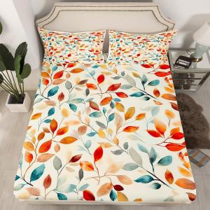 Erosebridal Комплект постельного белья Beige Eucalyptus Leaves Fall с дизайном осенних листьев и цветов, Beige Oyster