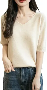 Женский повседневный свитер из мериносовой шерсти с V-образным вырезом