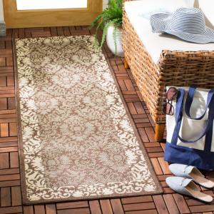 Ковер SAFAVIEH, 69 x 305 см, Washable Outdoor Courtyard Collection - Runner, Chocolate & Natural, не линяет и легко чистится, идеален для патио, прихожей, гардеробной, коридора, кухни (CY2727-3409)