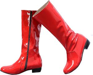 Женские лаковые сапоги BEAUPAS до колена на плоской подошве, низкий каблук, с круглым носком и молнией, Red