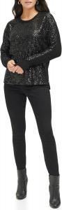 Женский свитер Calvin Klein Jeans с круглым вырезом и длинными рукавами, отделанный пайетками спереди, Black