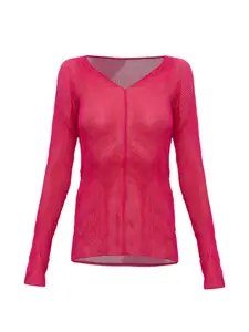 Плиссированная блуза с V-образным вырезом Issey Miyake, розовый