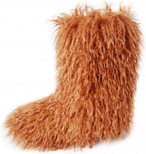 Женские сапоги HINDOLA с искусственным мехом, теплые снежные сапоги, пушистые мягкие замшевые сапоги с круглым носком, удобные зимние ботильоны, противоскользящая обувь для улицы и дома, плоская подошва, 9.5-10 Brown