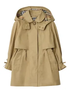 Хлопковый тренч с капюшоном Burberry Kids, бежевый