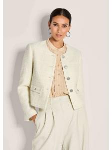 MADELEINE Элегантный короткий твидовый блейзер с металлическими пуговицами кремового цвета