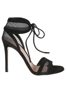Замшевые босоножки-шпильки с прозрачной сеткой Gianvito Rossi, черный