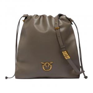 PINKO Кожаная сумка через плечо среднего размера для женщин темно-коричневая