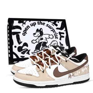 Nike Кроссовки для скейтбординга Dunk Graffiti, износостойкие, унисекс, белые, коричневые