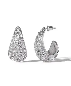 Серьги-Клипсы в форме капли паве Jessica Simpson, silver