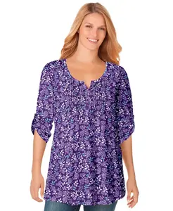 Туника хенли с рукавами три четверти и защипами, размер плюс Woman Within, фиолетовый