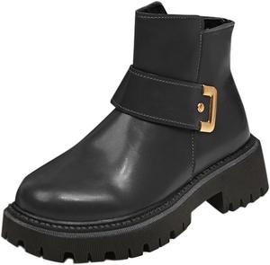 Женские ботинки на плоской подошве с пряжкой на щиколотке, мотоциклетные ботинки в стиле панк и вестерн, боевые ботинки, свободного кроя, для работы, походов и езды с молнией Generic, Black