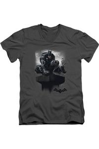 Футболка/футболка из хлопка премиум-класса с коротким рукавом и V-образным вырезом для взрослых Batman Arkham Knight Gildan, цвет charcoal