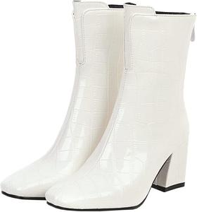 Женские ботильоны Meefit GOGO с квадратным носком на высоком толстом каблуке, зимние ботинки, White