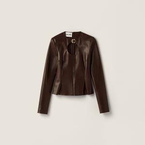 Топ из напповой кожи с длинными рукавами и пряжкой MIU MIU, коричневый
