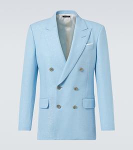 Блейзер из смесовой шерсти с блестками Tom Ford, светло-синий