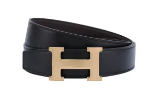 HERMES H Martelee Кожаный ремень мужской черный ширина 3,2 см