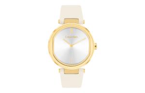 CK/ Элегантные наручные часы Кварцевый механизм Кожаный ремешок Серебристый циферблат Женские часы 25200254 Calvin Klein