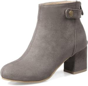 Женские ботильоны на квадратном высоком каблуке, закрытый носок, сзади на молнии, большие размеры, сюрприз BLXQPYT, Grey