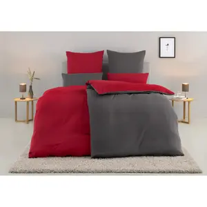 Двустороннее постельное белье мой дом «DESNER2», премиум качества, очень мягкое, однотонное, размером 135х200 см My Home, антрацит/красный
