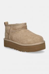 Детские замшевые зимние сапоги CLASSIC ULTRA MINI PLATFORM Ugg, бежевый