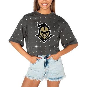 Женская серая футболка crop ucf knights go time rhinestone Gameday Couture