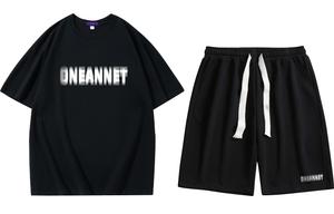 Повседневная спортивная одежда унисекс Oneannet, (Бело-синяя футболка + черные шорты)