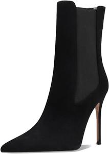 Женские модные ботильоны Pazzion с заостренным носком, средней высоты по голени, на шпильке, с задней молнией и эластичными боковыми вставками, офисные деловые туфли, размер 4-16 US, Black