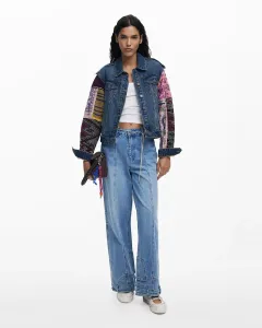 Женская кожаная куртка с комбинированными рукавами Desigual, синий