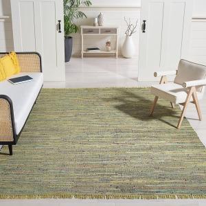 Ковер SAFAVIEH, 244 x 305 см, - Rag Collection - большой - Light Green & Multi, ручной работы из хлопка, богемный полосатый узор, идеально для гостиной, спальни, офиса, столовой (RAR127D)