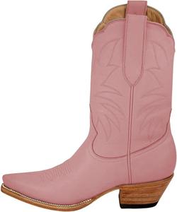 Женские кожаные ковбойские сапоги в западном стиле с изысканной вышивкой, заостренным носком и невысоким каблуком OAKUMSAS, Pink