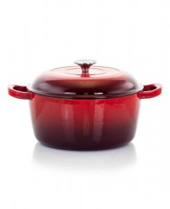 Круглая эмалированная чугунная кастрюля объемом 5 кварт с крышкой, красного цвета MegaChef, Red