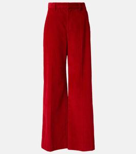Широкие брюки из хлопкового вельвета с высокой талией Brunello Cucinelli, Rosso Lacca