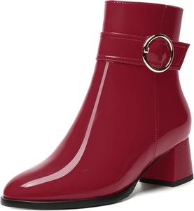 Женские ботинки WAYDERNS с круглым носком, для походов, на молнии, с однотонным ремешком на щиколотку, из лакированной кожи, милые, массивные, с низким каблуком, на щиколотку, каблук 2 дюйма, Burgundy