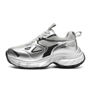 Нескользящие и износостойкие легкие низкие кроссовки на массивной подошве для женщин ZHR, Silver Gray