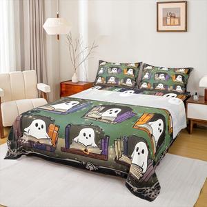 Erosebridal Комплект постельного белья с принтом призраков в готическом стиле, Green