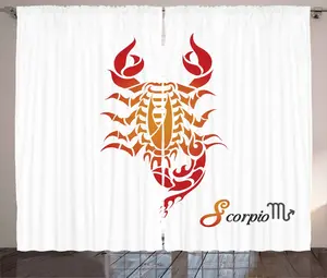Штора ABAKUHAUS "Скорпион" в деревенском стиле, "Астрология рождения", универсальная тесьма для гостиной с петлями и крючками, 280 x 245 см, желто-красная Abakuhaus