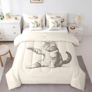 Erosebridal Комплект постельного белья Cat с 3D принтом котят в бежево-чёрной гамме для детей, Beige Black