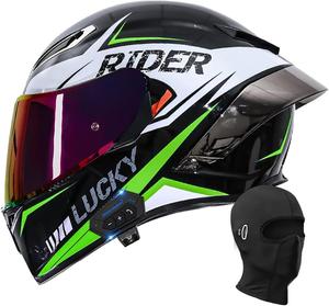 Шлем мотоциклетный ACLFF Bluetooth с принтом, черный / зеленый / серый