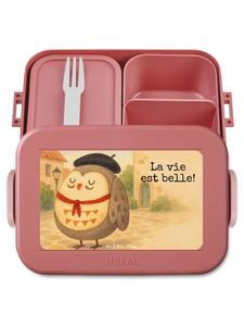 Mr. & Mrs. Panda Дизайн бентобокса Bentobox «Сова, Франция» с надписью, пастельно-красный цвет