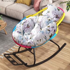 Fantasy Кресло-качалка в индустриальном стиле с сине-зеленой цветочной подушкой из чистого хлопка