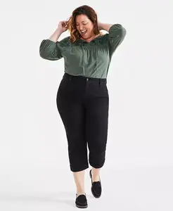 Джинсы укороченные с завышенной талией Plus Size Curvy-Fit Style & Co, черный