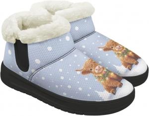 Зимние ботинки для женщин и мужчин, минималистичные, теплые с мехом, с широким носком, на щиколотку, с легким надеванием, для прогулок и бега Chririnla, Cute Highland Cow